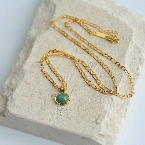 Aventurine Figaro Chain Necklace and Earring Set (Purchase Individually) - Zafari Studio Jewelry
