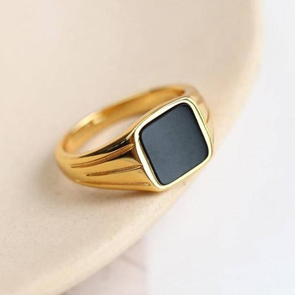 Square Gemstone Black Onyx Signet Ring Gold Vermeil - Zafari Studio Jewelry