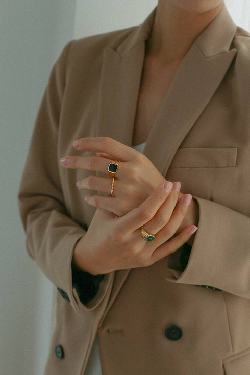 Square Gemstone Black Onyx Signet Ring Gold Vermeil - Zafari Studio Jewelry