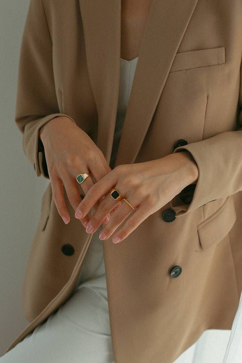 Square Gemstone Black Onyx Signet Ring Gold Vermeil - Zafari Studio Jewelry