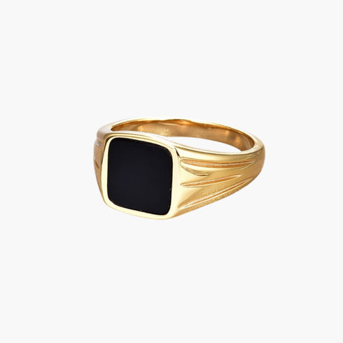 Square Gemstone Black Onyx Signet Ring Gold Vermeil - Zafari Studio Jewelry