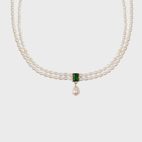 Super-Slim Freshwater Pearl Double Strand Emerald Layer Necklace - Zafari Studio Jewelry