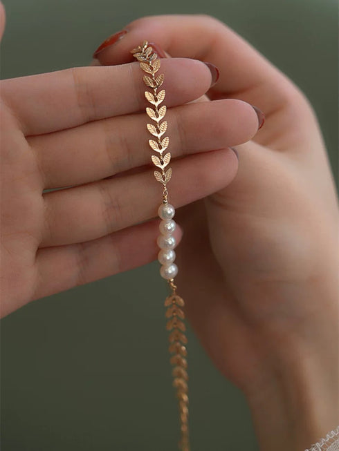 Gold Laurel Leaf Pearl Drop Necklace - Zafari Studio Jewelry