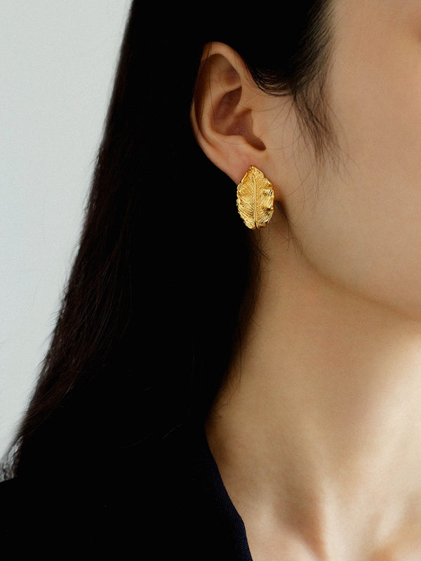 Large Gold Leaf Earrings - Zafari Studio Jewelry