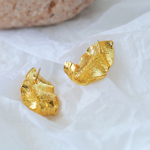 Large Gold Leaf Earrings - Zafari Studio Jewelry