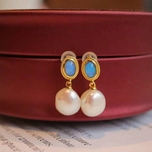 Opal Baroque Pearls Necklace and Earrings Gold Vermeil (Purchase Individually) - Zafari Studio Jewelry