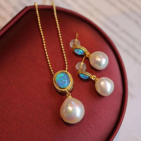 Opal Baroque Pearls Necklace and Earrings Gold Vermeil (Purchase Individually) - Zafari Studio Jewelry