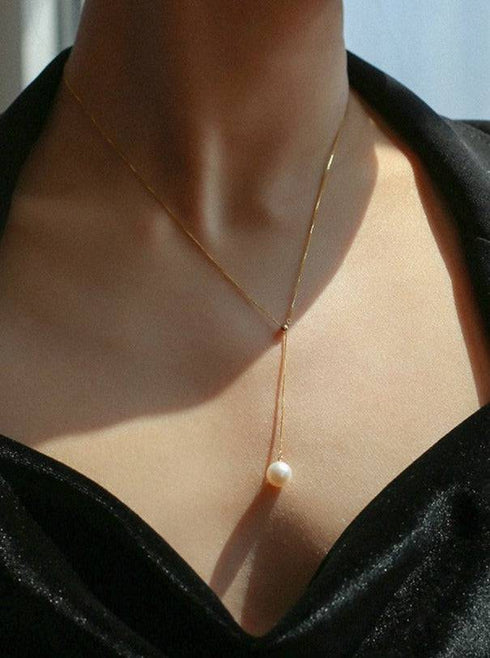 Single Drop Pearl Necklace Gold Vermeil - Zafari Studio Jewelry