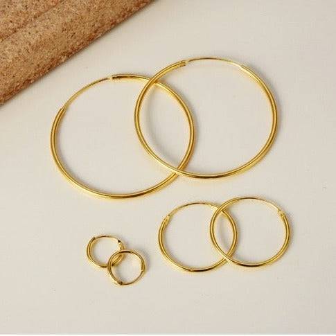 Classic Hoop Earrings Gold Vermeil All Sizes - Zafari Studio Jewelry