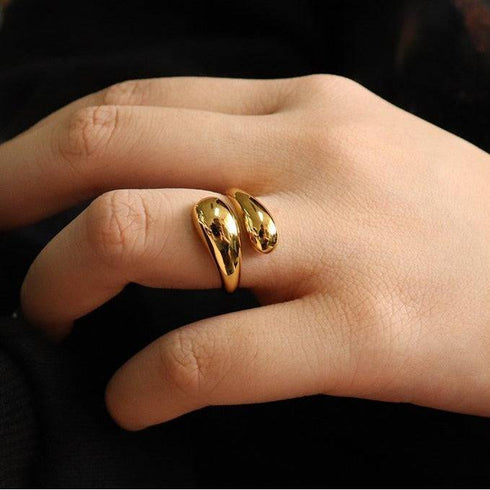 Water drop minimalist adjustable ring Gold Vermeil - Zafari Studio Jewelry