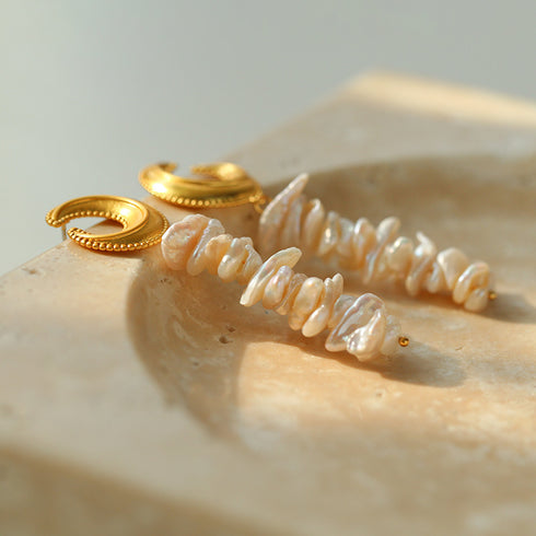 Moon Baroque Pearl Long Earrings - Zafari Studio Jewelry