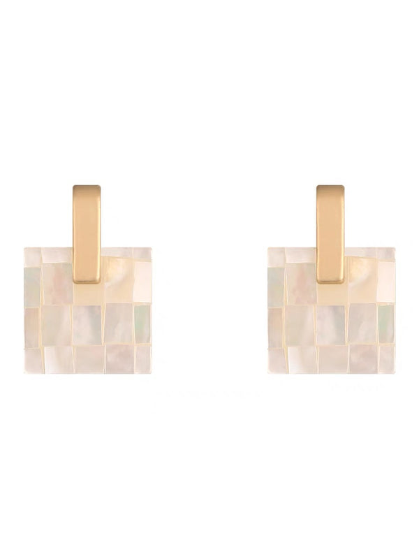 Mosaic Mother of Pearls Shell Earrings - Zafari Studio Jewelry