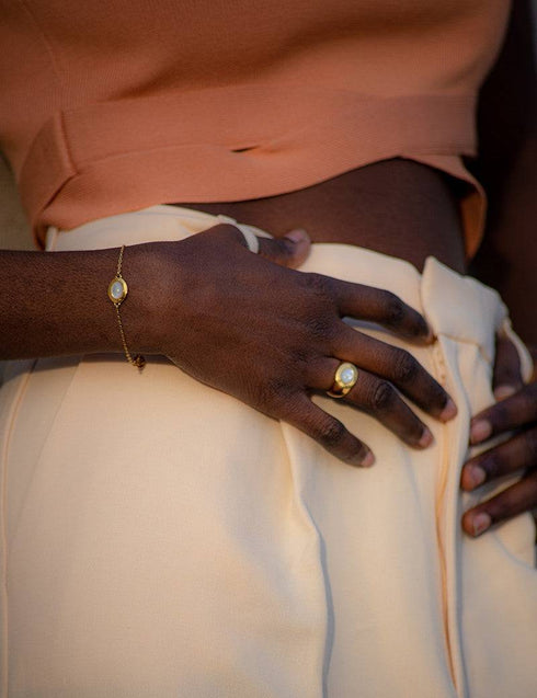 Mother of Pearls Shell Chain Gold Vermeil Necklace Bracelet and Earrings (Purchase Individually) - Zafari Studio Jewelry