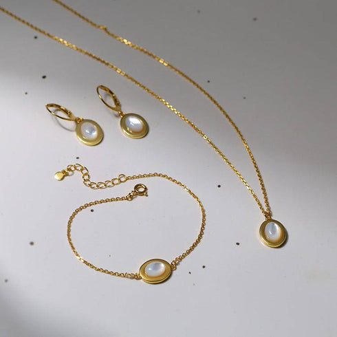 Mother of Pearls Shell Chain Gold Vermeil Necklace Bracelet and Earrings (Purchase Individually) - Zafari Studio Jewelry