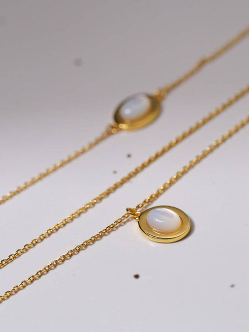 Mother of Pearls Shell Chain Gold Vermeil Necklace Bracelet and Earrings (Purchase Individually) - Zafari Studio Jewelry