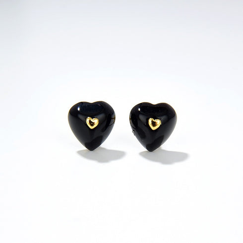 Black Agate Heart Pendant Necklace and Earrings (Purchase Individually) - Zafari Studio Jewelry