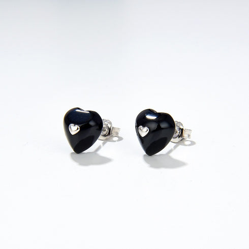 Black Agate Heart Pendant Necklace and Earrings (Purchase Individually) - Zafari Studio Jewelry