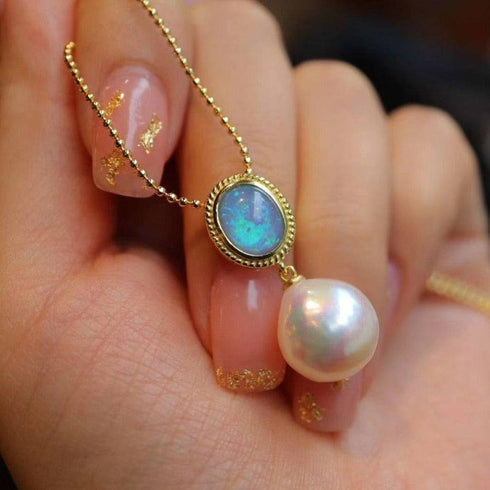 Opal Baroque Pearls Necklace and Earrings Gold Vermeil (Purchase Individually) - Zafari Studio Jewelry