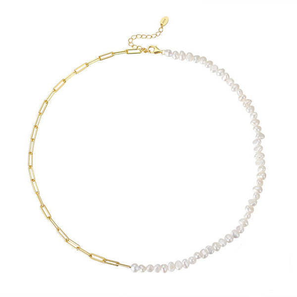 Paperclip Chain Pearl Necklace Sterling Silver - Zafari Studio Jewelry