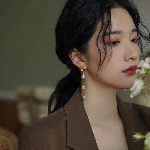 Long Drop Pearl Tassel Earrings - Zafari Studio Jewelry