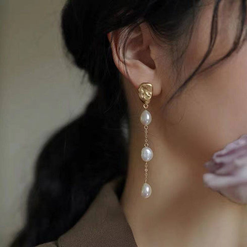 Long Drop Pearl Tassel Earrings - Zafari Studio Jewelry