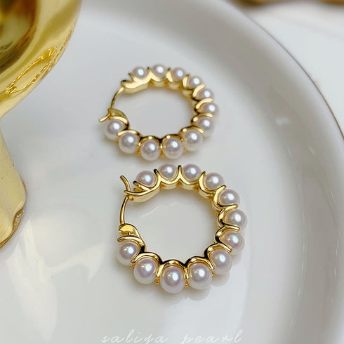 Circle Pearl Earrings Gold Vermeil - Zafari Studio Jewelry