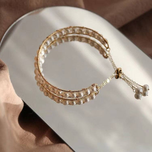 JULIANA 14K Yellow Gold Bangle Bolo Pearl Bracelet - Zafari Studio Jewelry