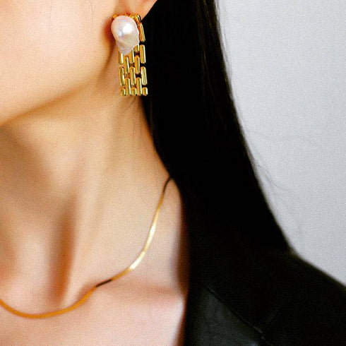Baroque Pearl Long Tassel Watch Chain Earrings - Zafari Studio Jewelry