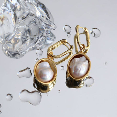 Baroque Pearl Gold Earrings - Zafari Studio Jewelry