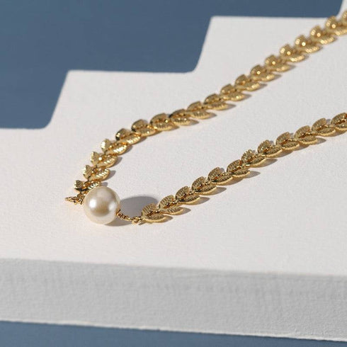 Gold Laurel Leaf Matching Pearl & Earrings Set (Sold Separately) - Zafari Studio Jewelry