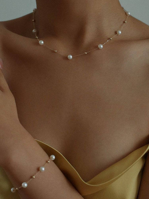 Jessica Pearl Necklace and Bracelet Gold Vermeil (Purchase Individually) - Zafari Studio Jewelry