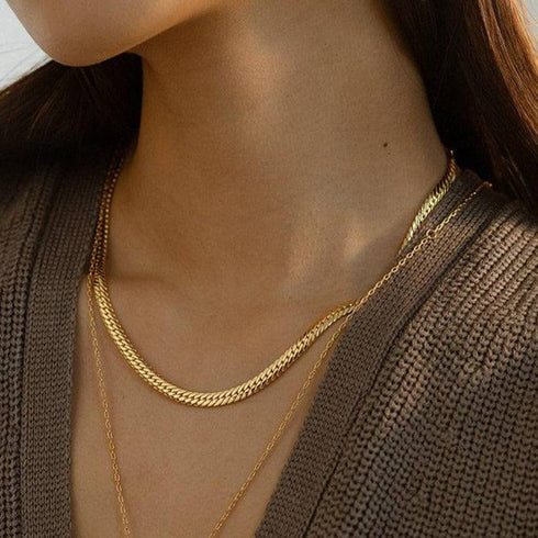Modern Design Flat Snake Chain Necklace - Zafari Studio Jewelry
