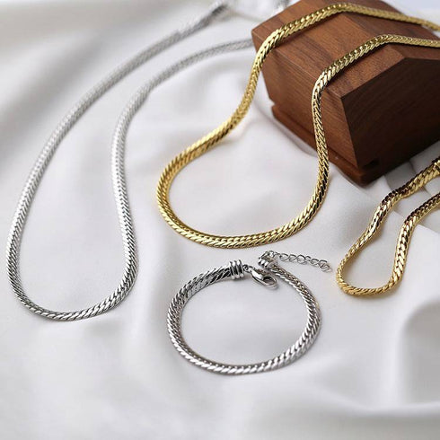 Modern Design Flat Snake Chain Necklace - Zafari Studio Jewelry