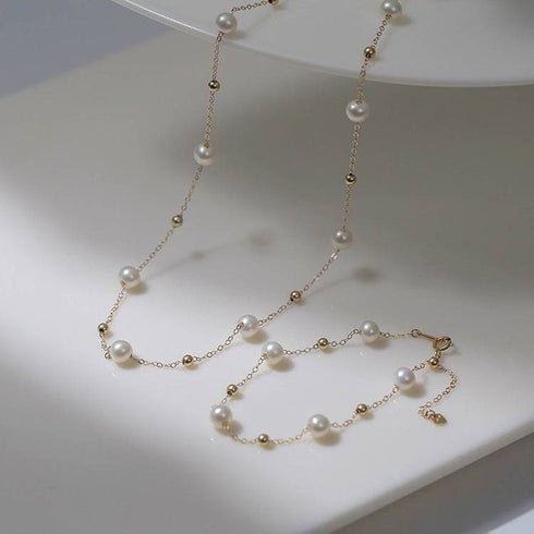 Jessica Pearl Necklace and Bracelet Gold Vermeil (Purchase Individually) - Zafari Studio Jewelry
