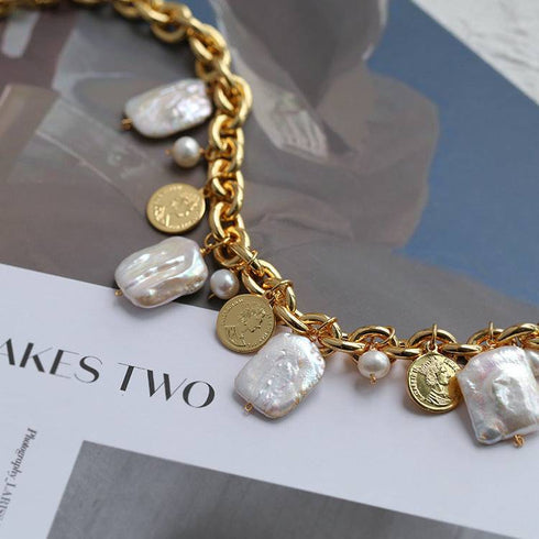 Wild Coin Square Baroque Pearl Necklace and Bracelet (Purchase Individually) - Zafari Studio Jewelry