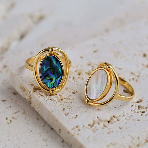Abalone and white Mother of Pearls two sides ring - Zafari Studio Jewelry