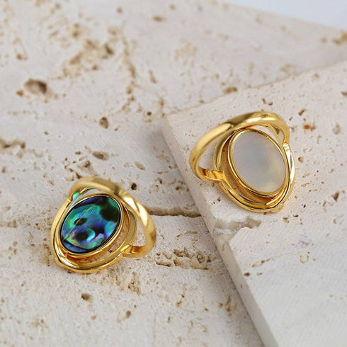 Abalone and white Mother of Pearls two sides ring - Zafari Studio Jewelry