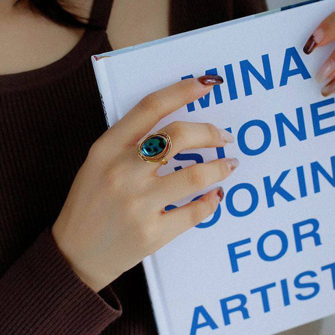 Abalone and white Mother of Pearls two sides ring - Zafari Studio Jewelry