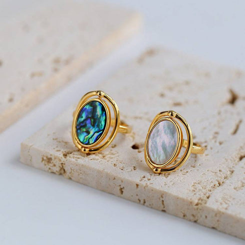 Abalone and white Mother of Pearls two sides ring - Zafari Studio Jewelry