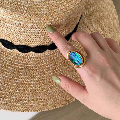 Abalone and white Mother of Pearls two sides ring - Zafari Studio Jewelry