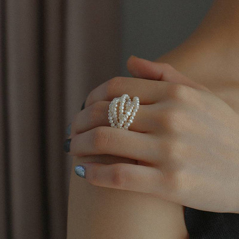 Multi-Layer Rice Pearl Cluster Ring - Zafari Studio Jewelry