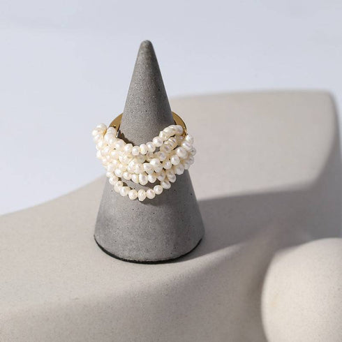 Multi-Layer Rice Pearl Cluster Ring - Zafari Studio Jewelry
