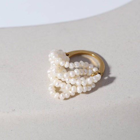Multi-Layer Rice Pearl Cluster Ring - Zafari Studio Jewelry
