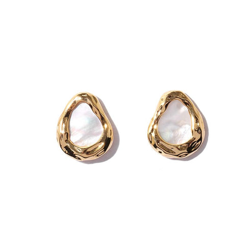 Vintage Mother of Pearls Shell Gold Earrings - Zafari Studio Jewelry