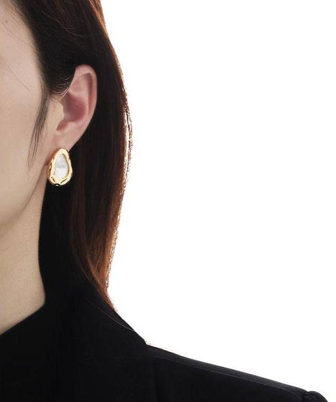 Vintage Mother of Pearls Shell Gold Earrings - Zafari Studio Jewelry