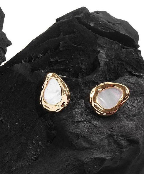 Vintage Mother of Pearls Shell Gold Earrings - Zafari Studio Jewelry