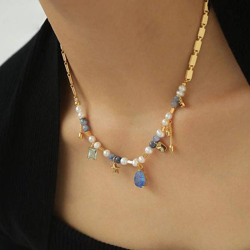 Elements zircon stones and pearl necklace - Zafari Studio Jewelry