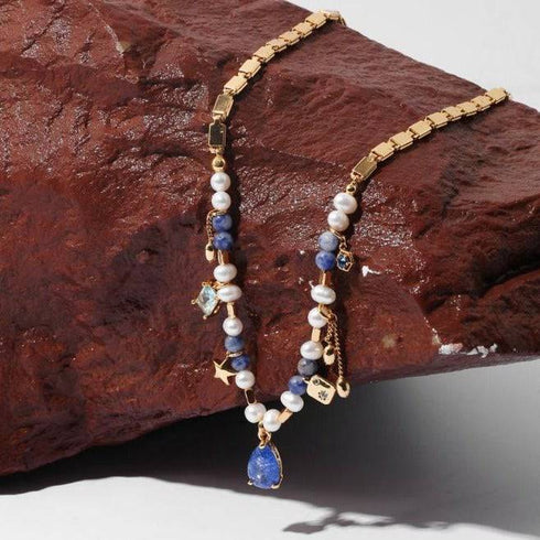 Elements zircon stones and pearl necklace - Zafari Studio Jewelry
