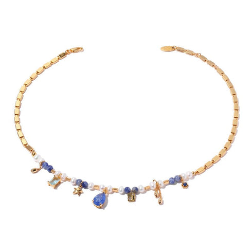 Elements zircon stones and pearl necklace - Zafari Studio Jewelry