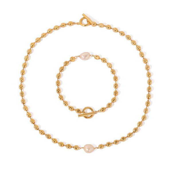 Gold Beaded Pearl Choker Necklace and Bracelet (Purchase Individually) - Zafari Studio Jewelry